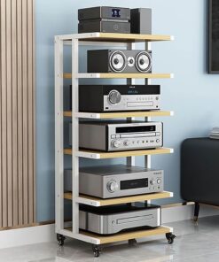 Meuble Hi FI À 6 Niveaux, Meuble Rack Audio Mobile, Cadre en Acier Épais, Meuble Stéréo Ouverte, Grand Espace de Rangement, Facile À Installer, Support Multimédia AV(Natural)