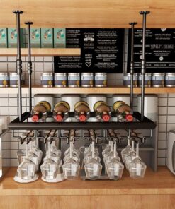 Casier à vin de Plafond, Porte-Verres à vin Suspendu, Porte-Bouteilles de vin Mural en Fer, Porte-gobelets à vin à l'envers, étagère de Rangement décorative pour Bars, Restaurants,