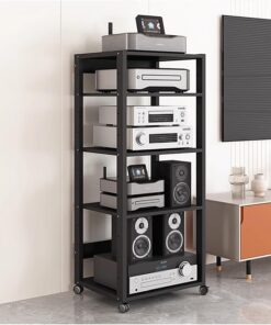 Armoire de Support Audio/vidéo à 5/6/7 Niveaux, Tour multimédia stéréo AV/Console de Lecteur de Disque/Meuble TV d'angle/étagère de Jeu avec étagères réglables pour Centre de Divertissement