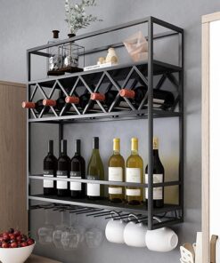 Casier à vin Mural, Porte-Bouteilles en métal, étagères flottantes pour Bar, Support de Rangement pour présentoir à vin, Support à Verres à vin inversé, Organisateur de Bouteilles