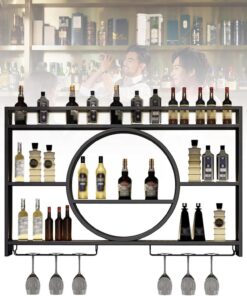 Étagère à Bouteilles Suspendue, vitrine Murale en Verre, pour Bar, Cuisine, Petit-déjeuner, Armoire à Alcool (Taille : 140 x 15 x 80 cm, Couleur : Noir)