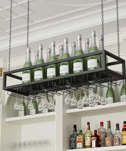 Casier à vin de Type Plafond, étagère à Bouteilles de vin, Support à Verres à Pied, étagère de Rangement pour Bar, Cuisine, décoration de la Maison (Taille : 120 x 25 x 20 cm)