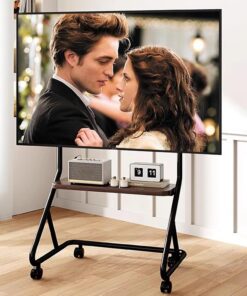 Support TV sur Pied, Support TV roulettes avec roulettes, Meuble TV avec Étagère de Rangement, Pied TV Universel for Téléviseur de 40 À 75 Pouces, Pied pour Téléviseurs