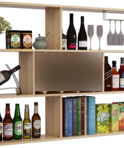 Étagère à Bouteilles multifonctionnelle pour Le Stockage du vin, étagère à vin Murale en Bois, étagère Simple avec Support pour Verres à vin, Grande vitrine de Bar pour Alcool, sal