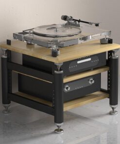 Meuble HiFi, Meuble Rack Audio de rangement ouverte multifonction, Meuble Audio Vidéo avec étagères réglables, Meuble stéréo avec cadre en acier, for la maison/le bureau/le cinéma(Wood color,