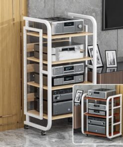 Meuble Haut-Parleur AV à 3, 4 et 5 Niveaux avec Support pour Lecteur CD ; Meuble Haut-Parleur Moderne ; Meuble Rack vidéo Multifonctionnel avec étagères réglables ; Support pour Lecteur Tour