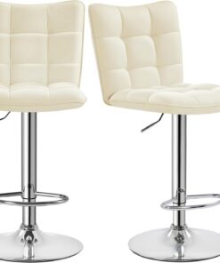 Yaheetech Lot de 2 Tabourets de Bar en Similicuir Réglables en Hauteur Chaises de Bar Assise Pivotante à 360° Tabourets de Cuisine pour Bar Cuisine Comptoir 50 × 43,5 × 92,5 cm Beige