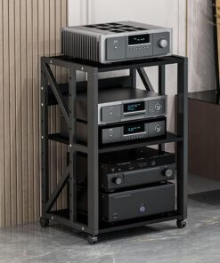 YVYKFZD Meuble HiFi AV à 3/4/5 niveaux, Meuble Rack Audio armoire de composants mobile, Meuble Audio Vidéo ouverte avec étagères réglables, grande Meuble stéréo multimédia(Color:Nero,Size:3Tier-H69cm/