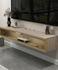 Meuble TV Mural, Support TV Flottant, Meuble TV Mural en Bois Massif avec tiroirs rabattables pour téléviseurs de 32 à 65 Pouces, étagère Murale Moderne pour Chambre à Coucher, Salon, Salle
