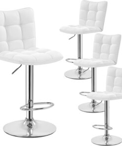 Yaheetech Lot de 4 Tabourets de Bar en Similicuir Réglables en Hauteur Chaises de Bar Assise Pivotante à 360° Tabourets de Cuisine pour Bar Salle à Manger Comptoir 50 × 43,5 × 92,5 cm Blanc