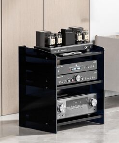 Console Multimédia à 3 Niveaux Support Audio sur Pied Étagères Rack de Stockage Audio Vidéo Armoire Stéréo pour Salle de Réunion Salon Salle de Jeux Salle D'enregistrement.(52.2x40x60.6cm)