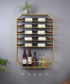 Porte-Bouteilles, Porte-Verres à vin Mural, étagères flottantes pour Bar, Porte-Bouteilles Mural, Porte-Bouteilles en métal, présentoir de Rangement Multifonctionnel pour vin, Port