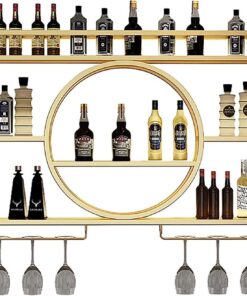 Casier à vin Mural Moderne avec unité de Bar en métal, étagères flottantes et présentoir en Fer, Support pour Bouteille de vin et Verre, Support de Rangement pour Bar, décoration d