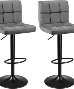 SONGMICS Bar, Lot de 2 tabourets surface en velours, hauteur réglable, chaise de cuisine pivotante avec dossier et repose-pieds, gris foncé