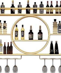 Casier à vin Mural avec Support pour Verres et étagère en métal, présentoir de Rangement Multifonctionnel pour Bars et Restaurants à Domicile, Noir