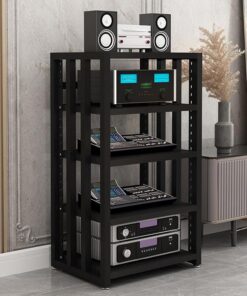 Meuble Hi FI, Meuble Audio Vidéo réglable en Hauteur, Cadre en Acier métallique, Meuble stéréo à 5 Couches, Adapté for Lecteur PS4/décodeur câble/Console de Jeu(Nero)