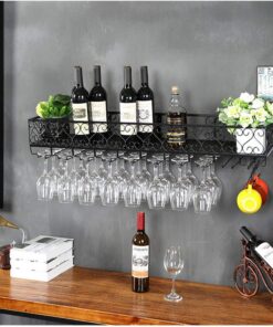 casier à vin, casiers à vin, Maison/Bar rétro avec Support en Verre, Porte-Bouteille de vin Mural en métal, Support de Rangement à Verres à Pied Suspendu, étagère à vin pour Bar/CU