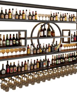 Porte Bouteille Mural En Fer,Étagère Murale À Vin Avec Lumière LED,Porte-Bouteilles Et Porte-Verres,Range Bouteille,Casier À Vin En Métal,Casier À Bouteilles En Métal Pour Bar,Cuisine Et Cave À Vin(Bl