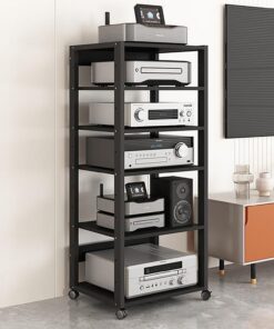 Support pour Lecteur Tour, Support AV à 2/3/4/5 Niveaux, Support pour Lecteur CD, Meuble TV Moderne, Support o-Video avec roulettes, Rack/Meuble TV pour Salon/Maison/Bureau (110 cm/43 Pouces