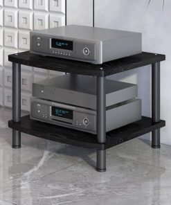 Meuble Hi FI en Bois, Rack Audio, Meuble Audio Vidéo À Plusieurs Niveaux, Meuble Stéréo Ouverte, Meuble Rack Audio, Tour Audio en Rack for Composant Stéréo De Divertissement(Nero,2-Tier)