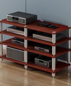 Meuble HiFi à 4 Etagères, Chaînes Hi-FI Meubles pour Audio/vidéo, Meuble Industriel, Support pour Platine, Meuble Imprimante, Petit Armoire de Rangement Maison, pour Centre de Divertissement(Teak)