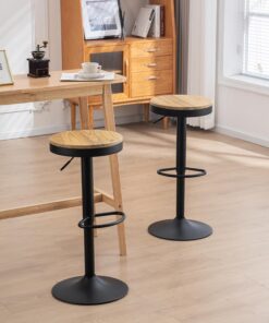 Kidol & Shellder Tabourets de Bar Chaises de Salle à Manger Lot de 2 Noir, Tabouret en Bois Hauteur Réglable à 360°, Tabouret de Bar en Bois et Métal, pour Maison Cuisine Comptoir Bistro