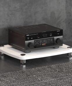 Meuble Rack Audio À 1/2/3/4 Niveaux, Support Audio avec Pieds en Acier Inoxydable, Meuble Hi FI Ouverte, Meuble Stéréo avec Pieds Amortisseurs, Meuble Audio Vidéo(Wit,1 Tier 60x48x10cm)