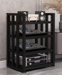 Meuble Etagere Rangement, Meuble de Salon Rangement, Support de Stockage Audio, Support de Rangement Audio Écurie en Acier 55 * 50 * 67cm 3 Couleurs(Black+Black)