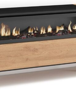 Skraut Home | Meuble TV | Banc Télé | Grand Espace de Rangement | 150x57x35cm | pour Les TV jusqu'à 65" | Cheminée électrique | Design Industriel | Style Moderne | Chêne