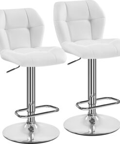 Yaheetech Tabourets de Bar Lot de 2 Réglable Hauteur - Blanc | Hauteur Réglable 89-111cm avec Dossier | Charge Max 136kg, Base Métal Stable | Similicuir Hydrofuge | Cuisine, Bar, Salon