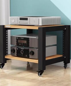 Rack Audio À Plusieurs Niveaux, Meuble Hi Fi, Meuble Audio Vidéo, Meuble Rack Audio Avec Étagère Réglable En Hauteur Et Roulettes, Support Multimédia Vidéo Ouvert Multifonction(Black+wood,2-