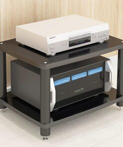 Meuble Rack Audio, Meuble Hi FI Support Audio/vidéo, Meuble Stéréo Vidéo, Petit Support TV avec Clous de Pied en Métal, pour La Maison, Le Bureau, Le Théâtre(Nero,2 Tier 60x48x42CM)