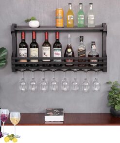 Étagère à vin Murale Blanche avec Porte-Verres 60 cm Mini étagères de Bar pour Bouteilles d'alcool à la Maison, au Bar, à la Salle à Manger, à la Cuisine ou au café