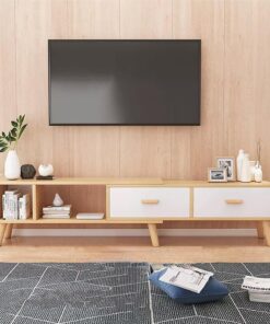 Meuble TV Escamotable, Banc TV, Console Multimédia, Centre de Divertissement Moderne avec Tiroirs et Espace de Stockage Ouvert, pour Salon, Chambre(120cm/47.2in)