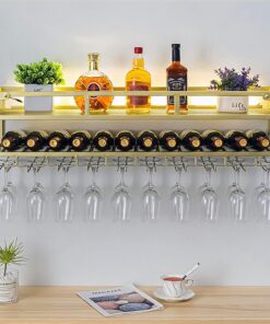 Casier à vin Suspendu, étagères flottantes en métal pour Bar, étagère Murale à LED pour vin, Rangement d'alcool, Porte-Bouteilles en Fer, Support pour Verres à vin, pour la Maison,