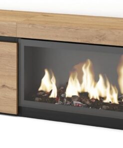 Skraut Home | Meuble TV | Banc Télé | Grand Espace de Rangement | 210 | pour Les TV jusqu'à 80" | Cheminée électrique XXL | Style Moderne | Chêne