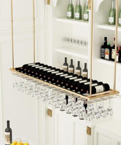Étagère Flottante Porte-Bouteilles décoratifs au Plafond, Porte-Bouteilles de vin Suspendu en Fer métallique Porte-Verres à vin Gobelet Supports à Pied pour Bar Cuisine Restaurant