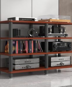 Meuble HiFi, Meuble Rack Audio de Rangement Ouvert Multifonction, Meuble stéréo avec Repose-Pieds, Meuble Audio Vidéo for la Maison/Le Bureau/Le cinéma(Rosso)