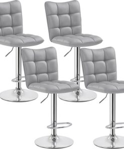 Yaheetech Lot de 4 Tabourets de Bar en Similicuir Réglables en Hauteur Chaises de Bar Assise Pivotante à 360° Tabourets de Cuisine pour Bar Comptoir Restaurant 50 × 43,5 × 92,5 cm Gris Clair