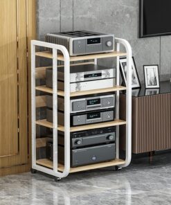 Support Audio Et Vidéo À 3/4/5 Niveaux,meuble hifi,meuble chaine hifi roulette,Support Multimédia Audio Et Vidéo D'angle For TV,meuble chaine hifi Rangement Audio Et Vidéo For Bureau À Domicile(White+