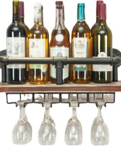 Étagères de Rangement Modernes pour Tasses à vin, Supports flottants pour Affichage de Bar à Domicile, Supports à vin muraux industriels pour Bouteilles de vin, Support de Verre à