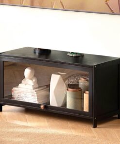 Meuble TV sur pied – Table console multimédia moderne, centre de divertissement librement assemblé avec rangement, design polyvalent pour le salon, finition noire