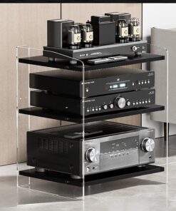 Meuble Rack Audio en Acrylique, Meuble Hi FI avec Étagères Réglables, Meuble Audio Vidéo Ouverte, Meuble Stéréo Vidéo Moderne, pour Maison, Bureau, Théâtre(Clear,3 Tier 52x40x60CM)