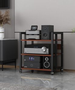 Support multimédia AV à 3/4/5/6 niveaux avec étagère en bois et cadre en acier, meuble de rangement pour composants stéréo de divertissement moderne, support pour lecteur CD pour la maison/b