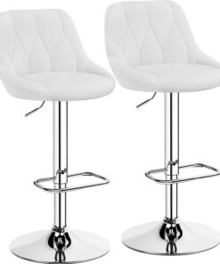 Yaheetech Lot de 2 Tabourets de Bar en Similicuir Hauteur Réglable de 86 cm à 107,5 cm Chaises de Bar Assise Pivotante Repose-Pied Carré Tabourets Hauts Cadre Métallique Galvanisé Blanc