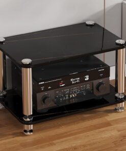 Meuble Rack Audio Vidéo, Meuble Stéréo avec Clous Amortisseurs, Meuble Hi FI Moderne, Panneau en Verre Trempé, Support Multimédia, Pieds de Cadre en Acier(Nero,2 Tier 60x40x38CM)