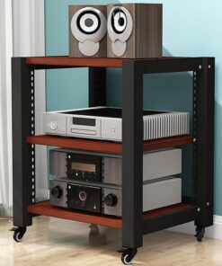 Meuble Hifi,Support Multimedia Imprimante 2/3/4/5 niveaux,étagère DVD,Meubles pour Audio/Vidéo,Armoires de Rangement de Jeux avec étagères réglables,Petit Centre de Divertissement Multifonction(Teak,6