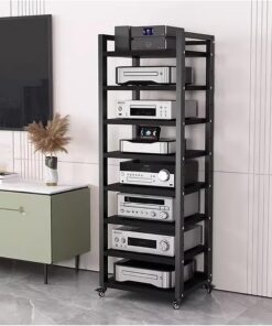 Supports et Supports stéréo Hauts sur roulettes, Support d'armoire de Rangement multimédia, Support de Composants stéréo de Divertissement Moderne Noir, Support d'équipement Audio-vidéo (Tai
