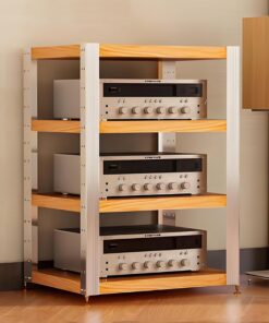 Rack Audio AV, support audio sur pied, Meuble HiFi CD, support TV d'angle for la maison, Meuble Audio Vidéo réglable en hauteur, étagère de rangement ouverte multifonction(Cherry,24.6"x18.7"x32