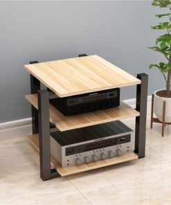 Support Audio, Support d'amplificateur de CD multimédia en Bois Moderne à 3 Couches pour Salle de cinéma à Domicile, Bureaux, Organisateur de Composants stéréo en Bois de Teck Noir et Blanc